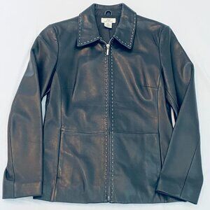 Brooks Brothers vintage black leather jacket Womens extra small quiet luxury